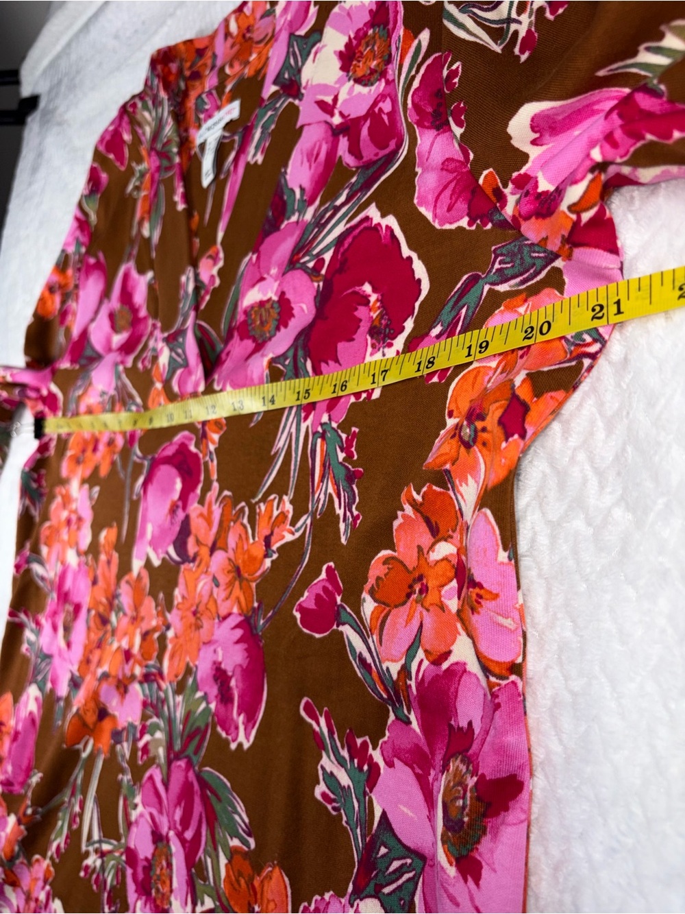 Isaac Mizrahi Live! Brown Pink Floral Cotton V Neck Tunic Top Size Medium Petite - Picture 5 of 9